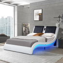 Faux Leather Upholstered Platform Bed Frame with led lighting ,Bluetooth connection to play music control,Backrest vibration massage,Curve Design, Wood Slat Support, No Box Spring Needed,Queen - Supfirm