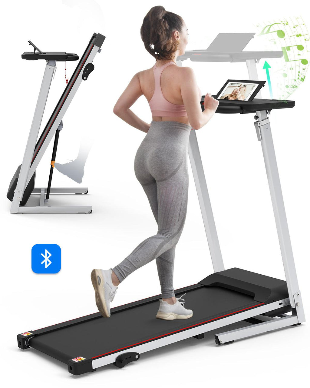 Supfirm Folding Treadmill with Desk for Home 265lbs Foldable Treadmi