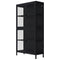 Four Glass Door Storage Cabinet with Adjustable Shelves and Feet Cold-Rolled Steel Sideboard Furniture for Living Room Kitchen Black - Supfirm