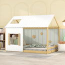 Full Size House Bed with Roof and Window - White+Natural - Supfirm