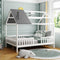 Full Size Wood House Bed with Fence, White+Gray - Supfirm