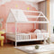 Full Size Wood House Bed with Fence, White - Supfirm