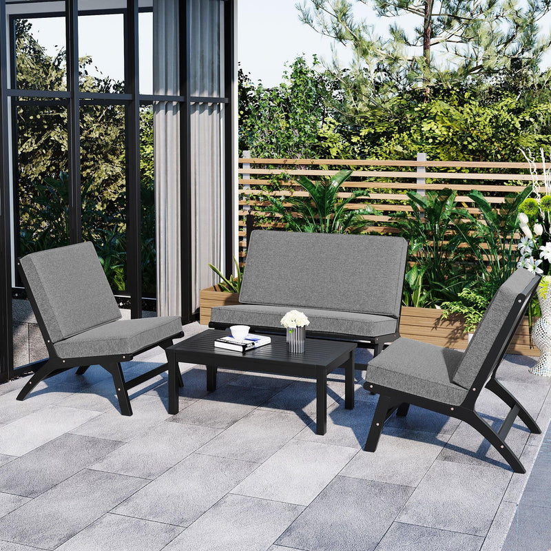 GO 4-Piece V-shaped Seats set, Acacia Solid Wood Outdoor Sofa, Garden Furniture, Outdoor seating, Black And Gray - Supfirm