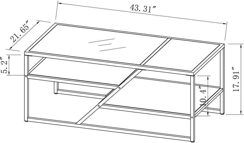 Supfirm Golden Coffee Table with Storage Shelf, Tempered Glass Coffee Table with Metal Frame for Living Room&Bedroom - Supfirm