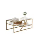 Supfirm Golden Coffee Table with Storage Shelf, Tempered Glass Coffee Table with Metal Frame for Living Room&Bedroom - Supfirm