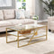 Supfirm Golden Coffee Table with Storage Shelf, Tempered Glass Coffee Table with Metal Frame for Living Room&Bedroom - Supfirm