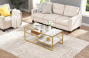 Supfirm Golden Coffee Table with Storage Shelf, Tempered Glass Coffee Table with Metal Frame for Living Room&Bedroom - Supfirm