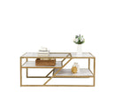 Supfirm Golden Coffee Table with Storage Shelf, Tempered Glass Coffee Table with Metal Frame for Living Room&Bedroom - Supfirm