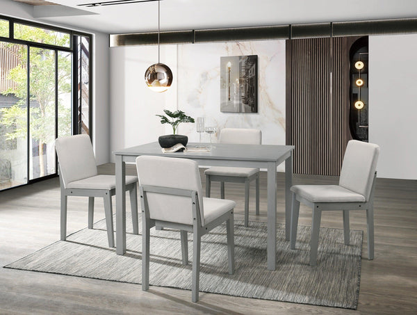 Grey Finish 5pc Dining Room Set Dining Table 4x Chairs Beige Fabric Chair Seat Kitchen Breakfast Dining room Furniture Rubberwood Veneer Unique Design - Supfirm