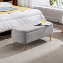 Grey Storage Ottoman Bench for End of Bed Gold Legs, Modern Grey Faux Fur Entryway Bench Upholstered Padded with Storage for Living Room Bedroom - Supfirm