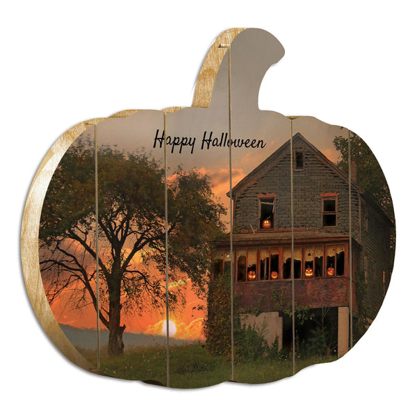 Supfirm "Happy Halloween" By Artisan Lori Deiter Printed on Wooden Pumpkin Wall Art - Supfirm