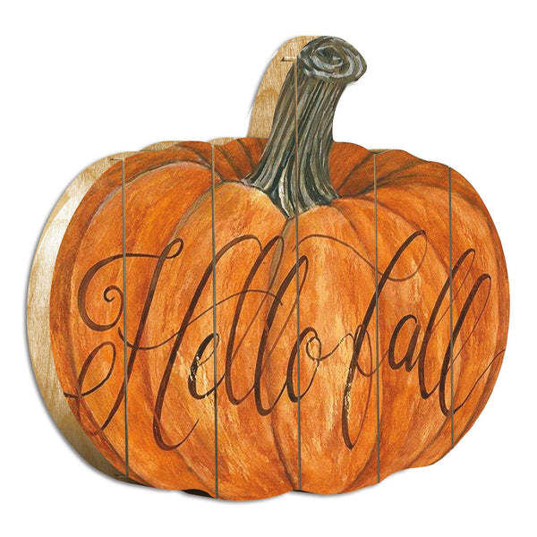 Supfirm "Hello Fall" By Artisan Cindy Jacobs Printed on Wooden Pumpkin Wall Art - Supfirm