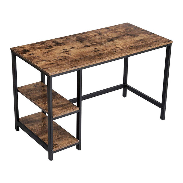 Industrial 47 Inch Wood and Metal Desk with 2 Shelves, Black and Brown - Supfirm