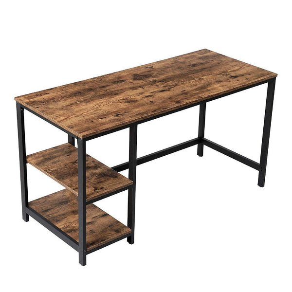 Industrial 55 Inch Wood and Metal Desk with 2 Shelves, Black and Brown - Supfirm