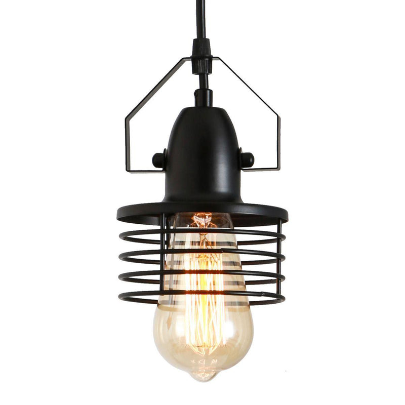 Industrial Black Pendant Light Metal Cage Pendant Lights Dining Room Hanging Lighting for Kitchen Island Living Room Bedroom Entryway Barn Farmhouse,Spring Shade E26 Bulb（1 Light） - Supfirm