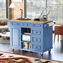 Kitchen cart with Rubber wood desktop rolling mobile kitchen island with storage and 5 draws 53 Inch length (Blue) - Supfirm