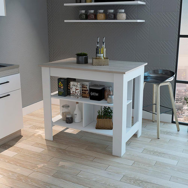 Kitchen Island Antibacterial Dozza, Three Shelves, Light Gray / White Finish - Supfirm