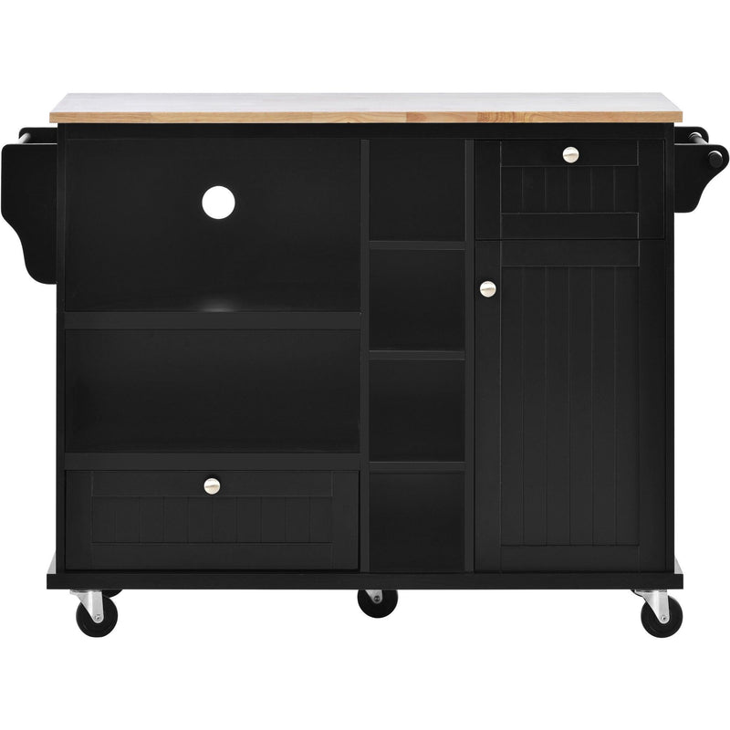 Supfirm Kitchen Island Cart with Storage Cabinet and Two Locking Wheels,Solid wood desktop,Microwave cabinet,Floor Standing Buffet Server Sideboard for Kitchen Room,Dining Room,, Bathroom(Black) - Supfirm