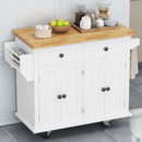 Kitchen Island Cart with Two Storage Cabinets and Two Locking Wheels,43.31 Inch Width,4 Door Cabinet and Two Drawers,Spice Rack, Towel Rack(White) - Supfirm