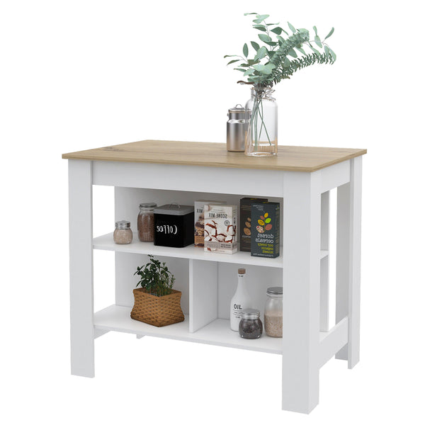 Kitchen Island Dozza, Three Shelves, White / Light Oak Finish - Supfirm