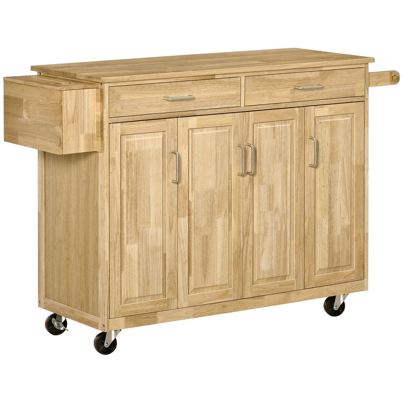 Kitchen Island on Wheels, Natural Hardwood Kitchen Cart with Drawers, Storage Cabinets, and Tool Caddy, Microwave Cart for Dining Room, 54 Inches Wide - Supfirm