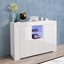 Supfirm Kitchen Sideboard Cupboard with LED Light, White High Gloss Dining Room Buffet Storage Cabinet Hallway Living Room TV Stand Unit Display Cabinet with Drawer and 2 Doors - Supfirm