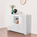 Supfirm Kitchen Sideboard Cupboard with LED Light, White High Gloss Dining Room Buffet Storage Cabinet Hallway Living Room TV Stand Unit Display Cabinet with Drawer and 2 Doors - Supfirm