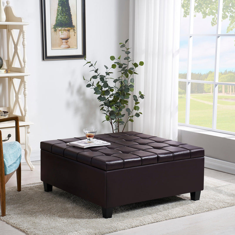 Supfirm Large Square Faux Leather Storage Ottoman | Coffee table for Living Room & Bedroom (Dark Brown) - Supfirm