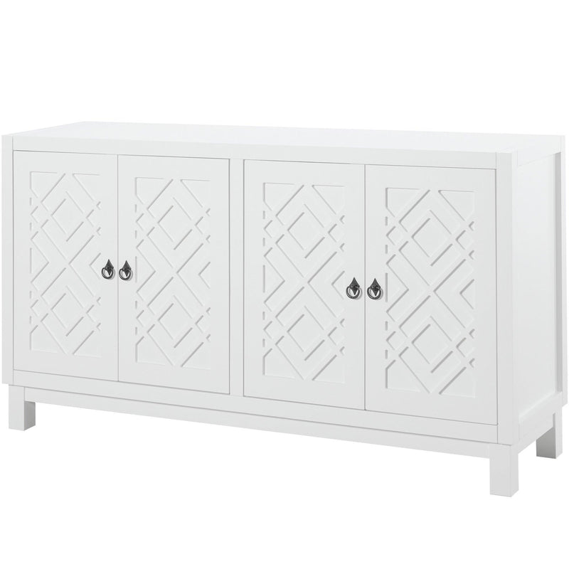 Supfirm Large Storage Space Sideboard, 4 Door Buffet Cabinet with Pull Ring Handles for Living Room, Dining Room (White) - Supfirm