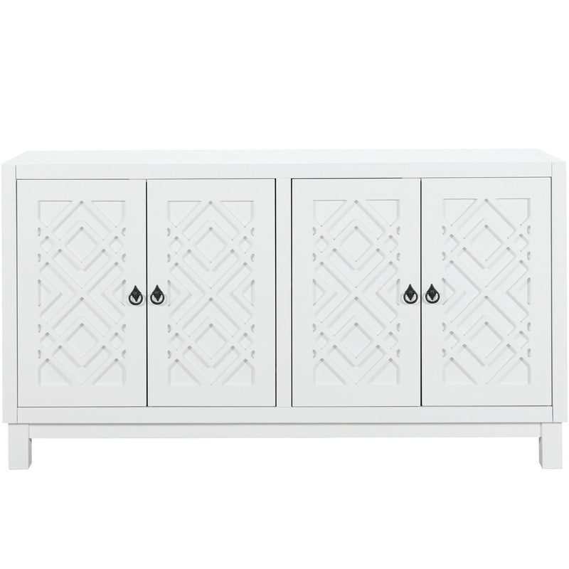 Supfirm Large Storage Space Sideboard, 4 Door Buffet Cabinet with Pull Ring Handles for Living Room, Dining Room (White) - Supfirm