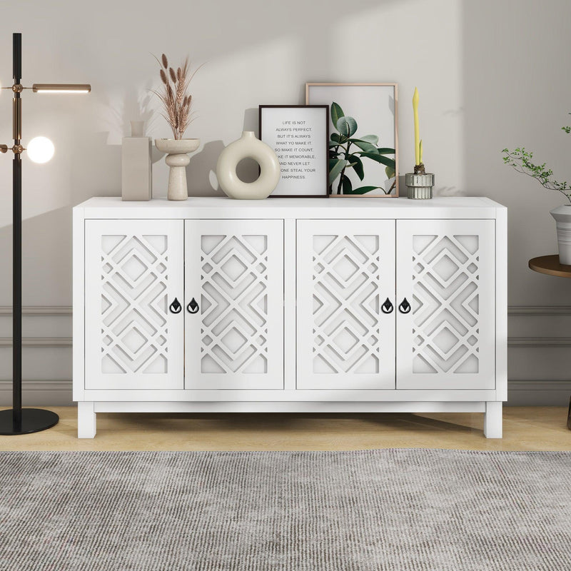 Supfirm Large Storage Space Sideboard, 4 Door Buffet Cabinet with Pull Ring Handles for Living Room, Dining Room (White) - Supfirm