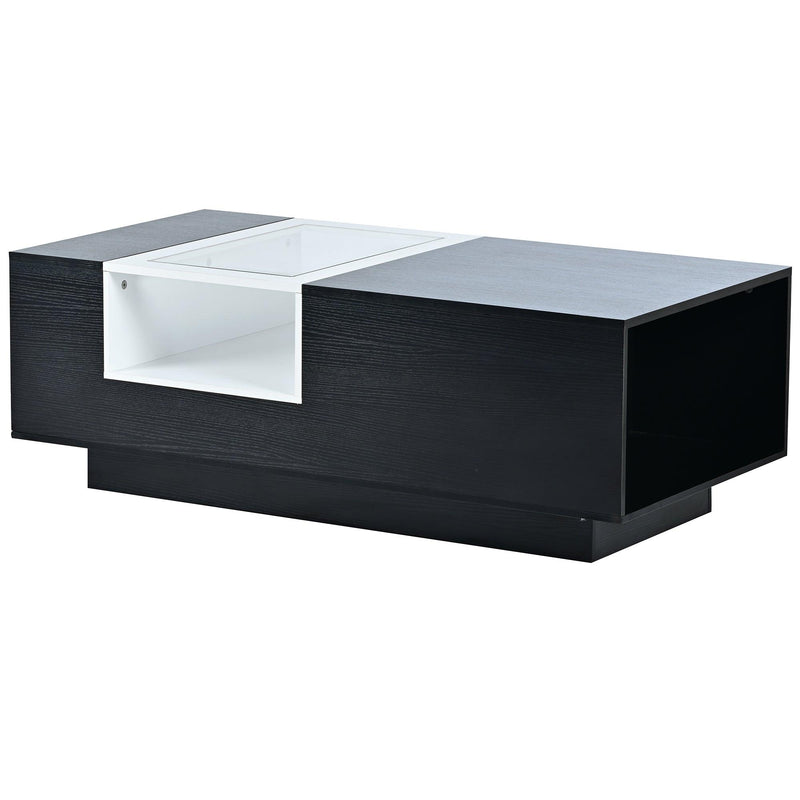 Supfirm LED Coffee Table with Storage, Modern Center Table with Open Display Shelf, Accent Furniture with LED Lights for Living Room,Black - Supfirm