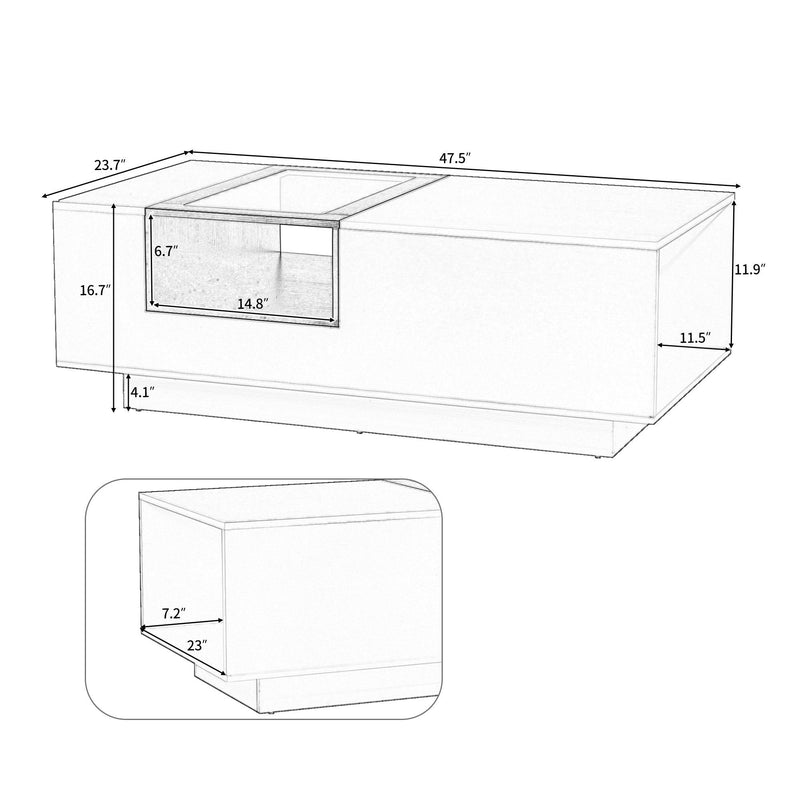 Supfirm LED Coffee Table with Storage, Modern Center Table with Open Display Shelf, Accent Furniture with LED Lights for Living Room,Black - Supfirm