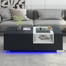 Supfirm LED Coffee Table with Storage, Modern Center Table with Open Display Shelf, Accent Furniture with LED Lights for Living Room,Black - Supfirm