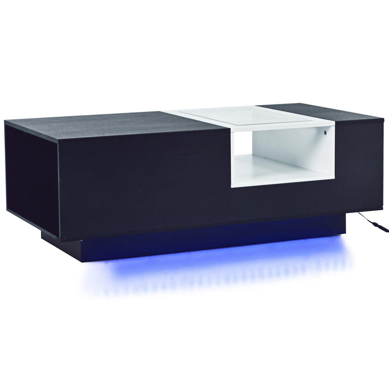 Supfirm LED Coffee Table with Storage, Modern Center Table with Open Display Shelf, Accent Furniture with LED Lights for Living Room,Black - Supfirm