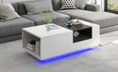 Supfirm LED Coffee Table with Storage, Modern Center Table with Open Display Shelf, Accent Furniture with LED Lights for Living Room,White - Supfirm
