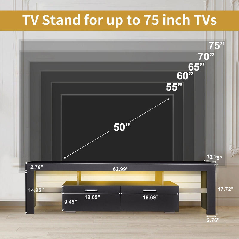 Supfirm LED TV stand modern TV stand with storage Entertainment Center with drawer TV cabinet for Up to 75 inch for Gaming Living Room Bedroom - Supfirm