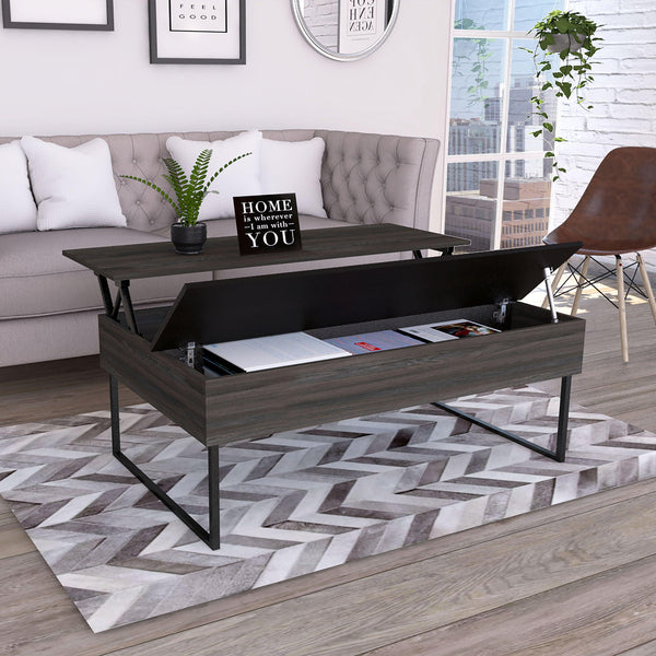 Lift Top Coffee Table Wuzz, Two Legs, Two Shelves, Carbon Espresso / Black Wengue Finish - Supfirm