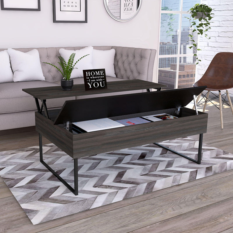 Lift Top Coffee Table Wuzz, Two Legs, Two Shelves, Carbon Espresso / Black Wengue Finish - Supfirm