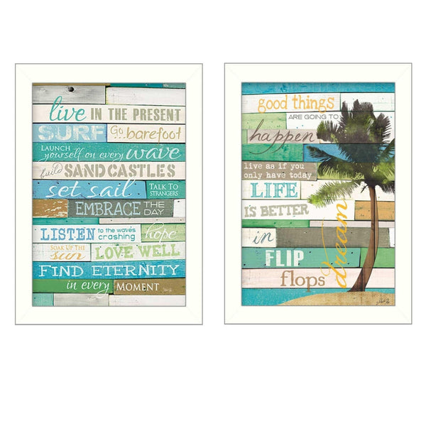 Supfirm "Live in the Present Collection" 2-Piece Vignette By Marla Rae, Printed Wall Art, Ready To Hang Framed Poster, White Frame - Supfirm