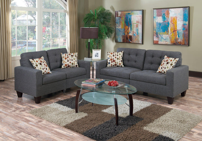 Living Room Furniture 2pc Sofa Set Blue Grey Polyfiber Tufted Sofa Loveseat w Pillows Cushion Couch Solid pine - Supfirm