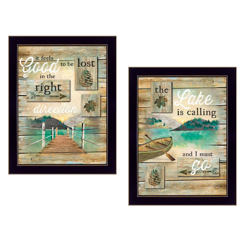 Supfirm "Lost in the Right Direction Collection" 2-Piece Vignette By Marla Rae, Printed Wall Art, Ready To Hang Framed Poster, Black Frame - Supfirm