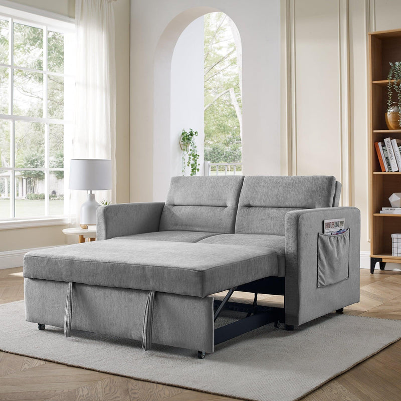 Loveseats Sofa Bed with Pull-out Bed, Adjsutable Back and Two Arm Pocket,Grey - Supfirm