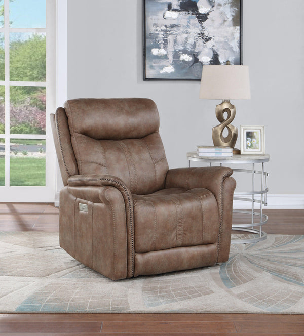 Luxurious Dual-Power Recliner - Warm Camel Faux-Suede, Power Footrest, Power Headrest - Meticulous Craftsmanship, Built-In USB Charging Port - Supfirm