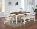 Luxury Look Dining Room Furniture 6pc Dining Set Dining Table w Drawers 4x Side Chairs 1x Bench White Rubberwood Walnut Acacia Veneer Ladder Back Chair - Supfirm