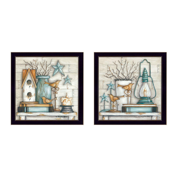 Supfirm "Mary's Country Shelf Collection" 2-Piece Vignette By Mary June, Printed Wall Art, Ready To Hang Framed Poster, Black Frame - Supfirm