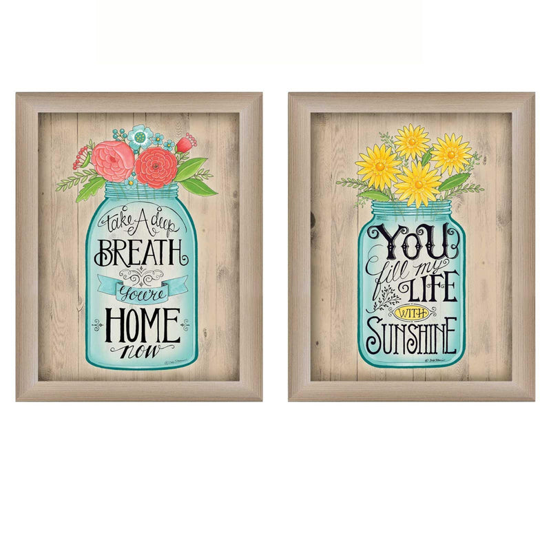 Supfirm "Mason Jars I Collection" 2-Piece Vignette By Debbie Strain, Printed Wall Art, Ready To Hang Framed Poster, Beige Frame - Supfirm