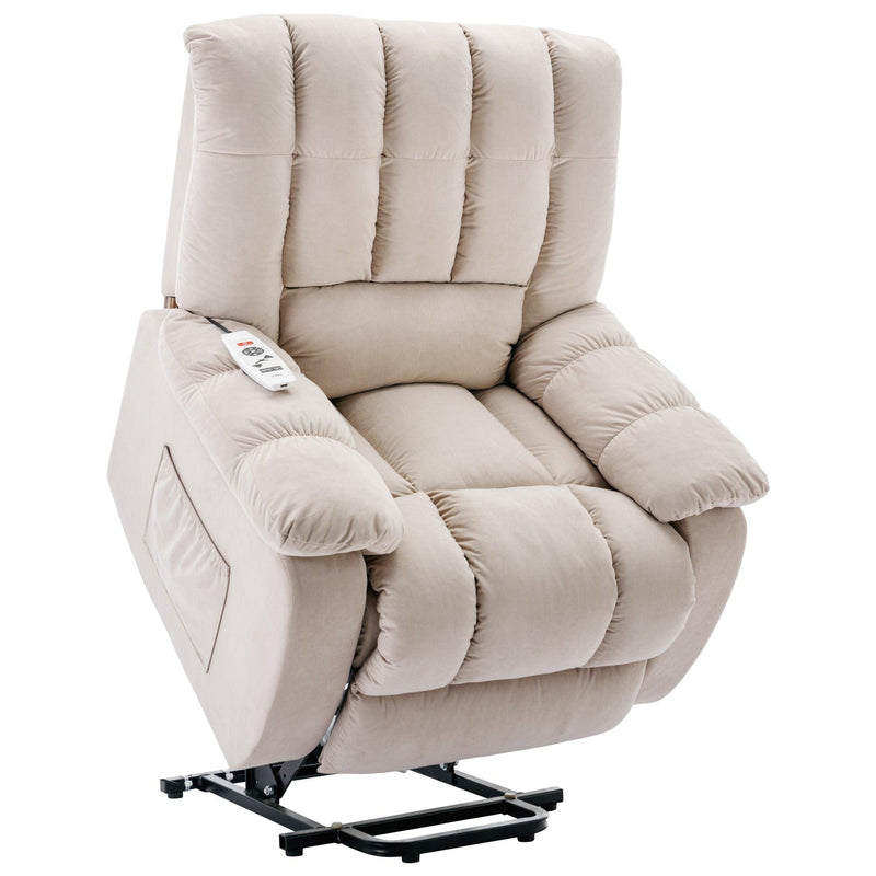 Supfirm Massage Recliner Chair Electric Power Lift Recliner Chairs with Heat, Vibration, Side Pocket for Living Room Bedroom, Beige - Supfirm