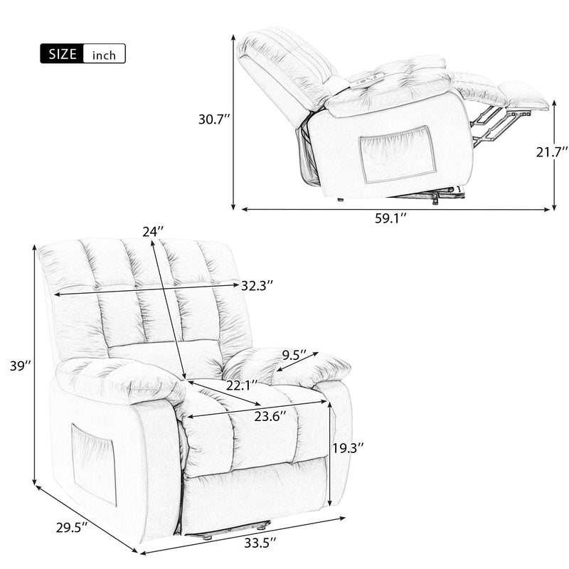 Supfirm Massage Recliner Chair Electric Power Lift Recliner Chairs with Heat, Vibration, Side Pocket for Living Room Bedroom, Beige - Supfirm