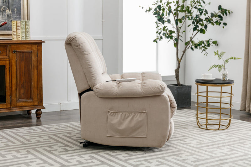 Supfirm Massage Recliner Chair Electric Power Lift Recliner Chairs with Heat, Vibration, Side Pocket for Living Room Bedroom, Beige - Supfirm